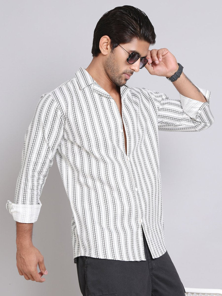 White Self Design Cotton Shirt for Men - SF_997White_S