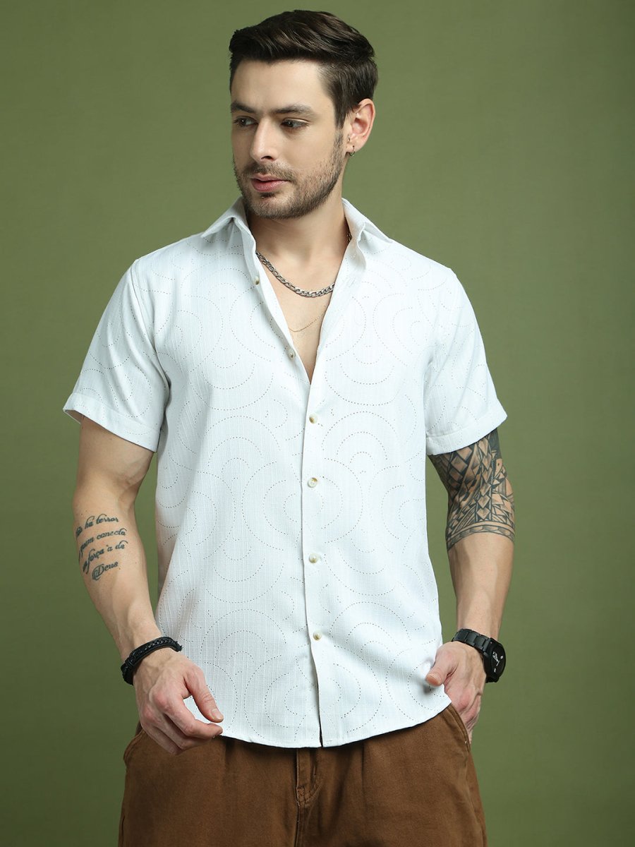 White Self Design Party Shirt for Men - SF_9049White_S