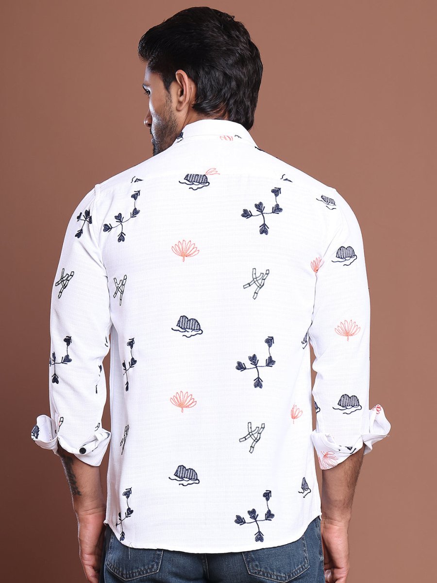 White Self Design Party Shirt for Men - SF_9041White_S