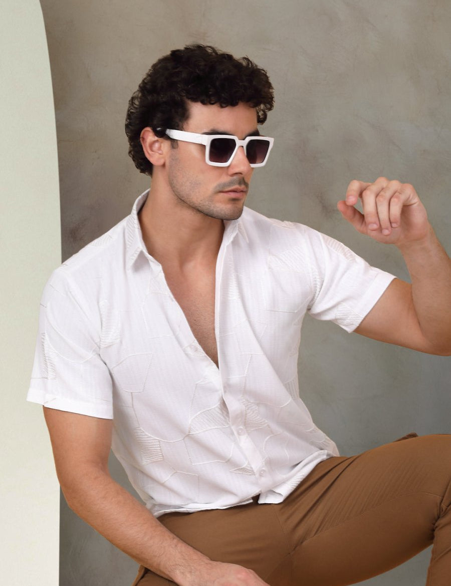 White Self Design Party Shirt for Men - SF_944White_S