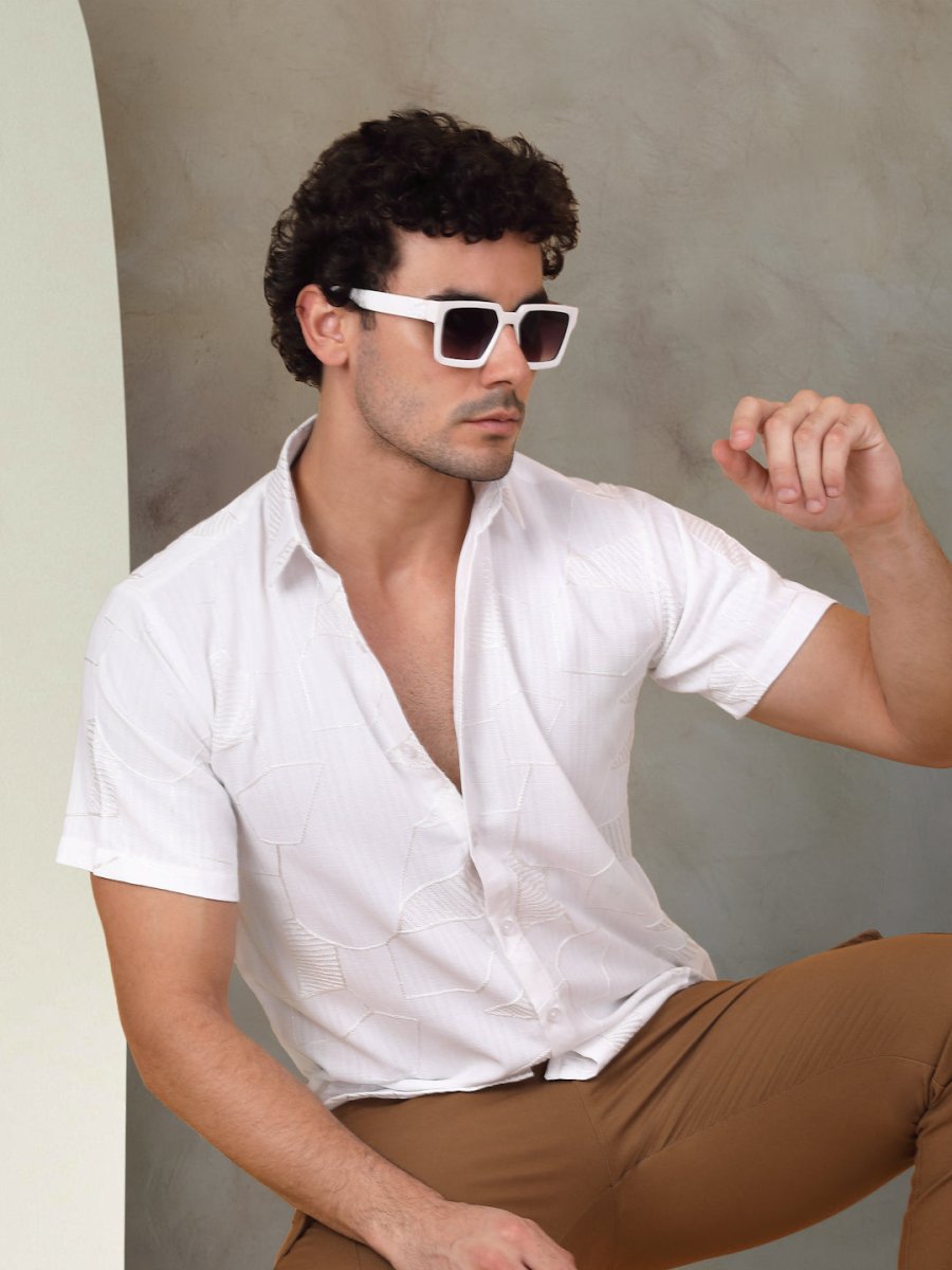 White Self Design Party Shirt for Men - SF_944White_S