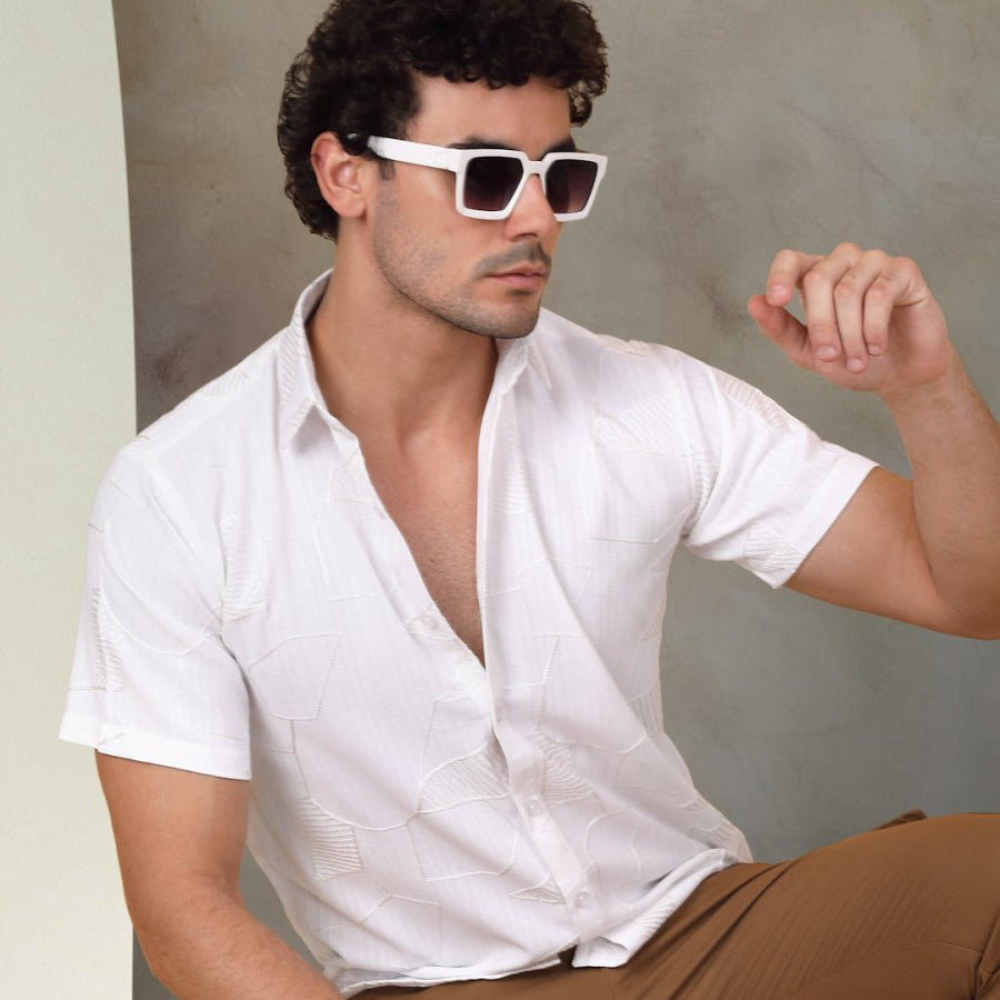 White Self Design Party Shirt for Men - SF_944White_S