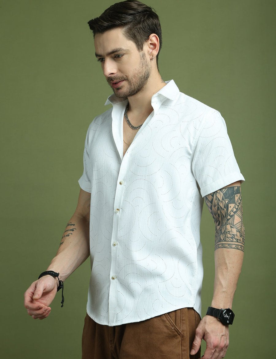 White Self Design Party Shirt for Men - SF_9049White_S