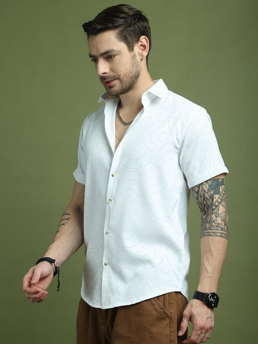 White Self Design Party Shirt for Men - SF_9049White_S