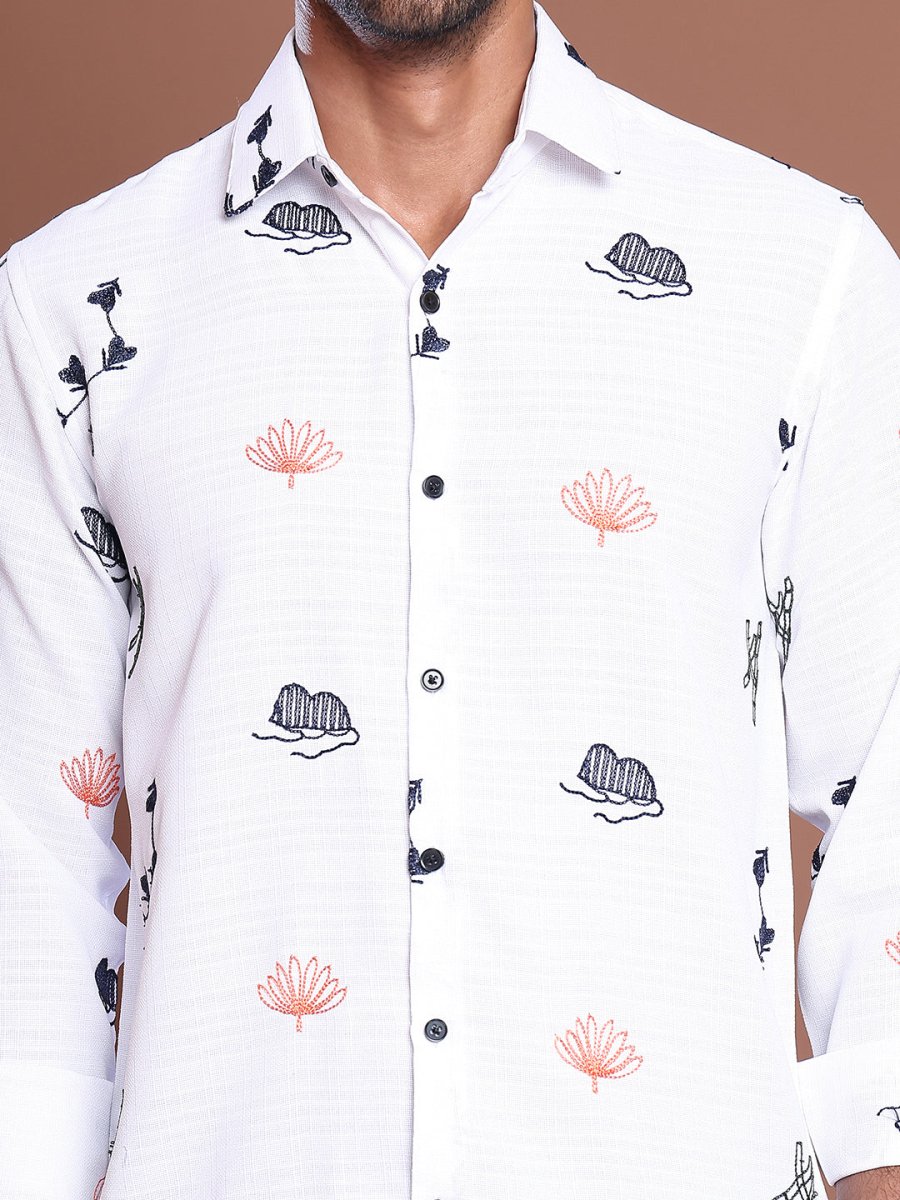 White Self Design Party Shirt for Men - SF_9041White_S