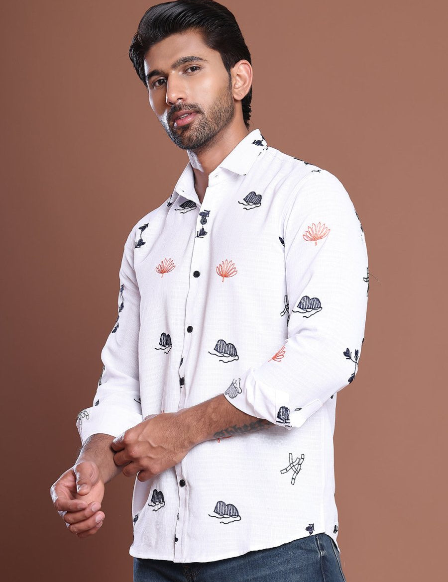 White Self Design Party Shirt for Men - SF_9041White_S