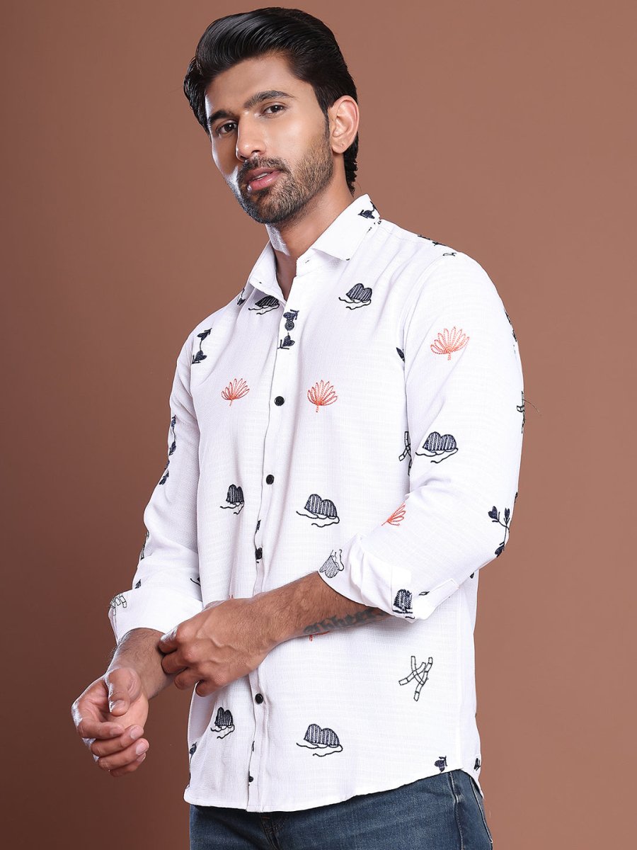 White Self Design Party Shirt for Men - SF_9041White_S