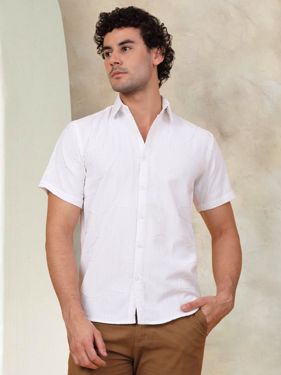 White Self Design Party Shirt for Men - SF_944White_S