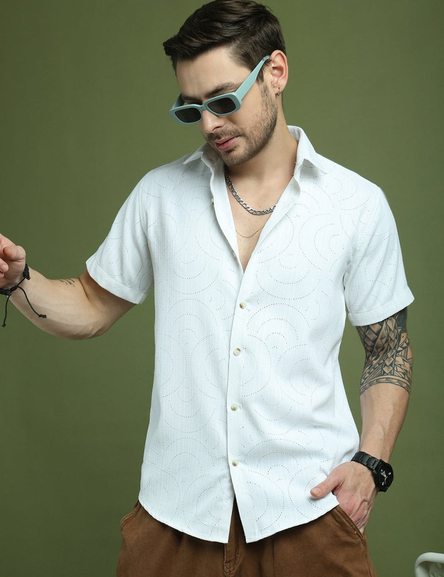 White Self Design Party Shirt for Men - SF_9049White_S