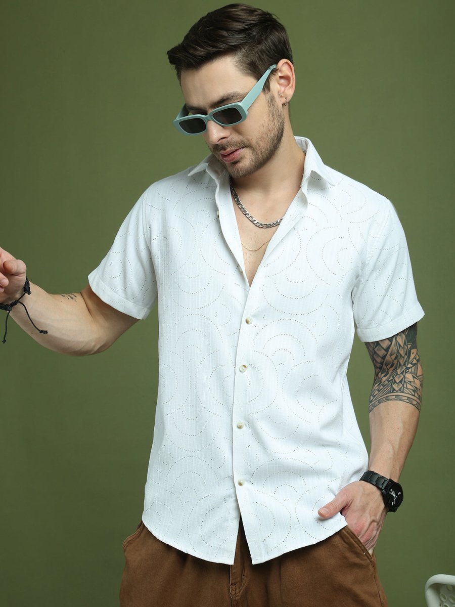 White Self Design Party Shirt for Men - SF_9049White_S