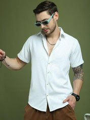 White Self Design Party Shirt for Men - SF_9049White_S