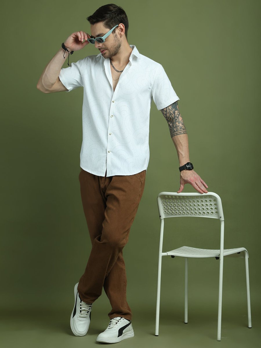 White Self Design Party Shirt for Men - SF_9049White_S