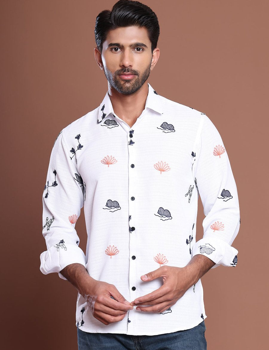 White Self Design Party Shirt for Men - SF_9041White_S