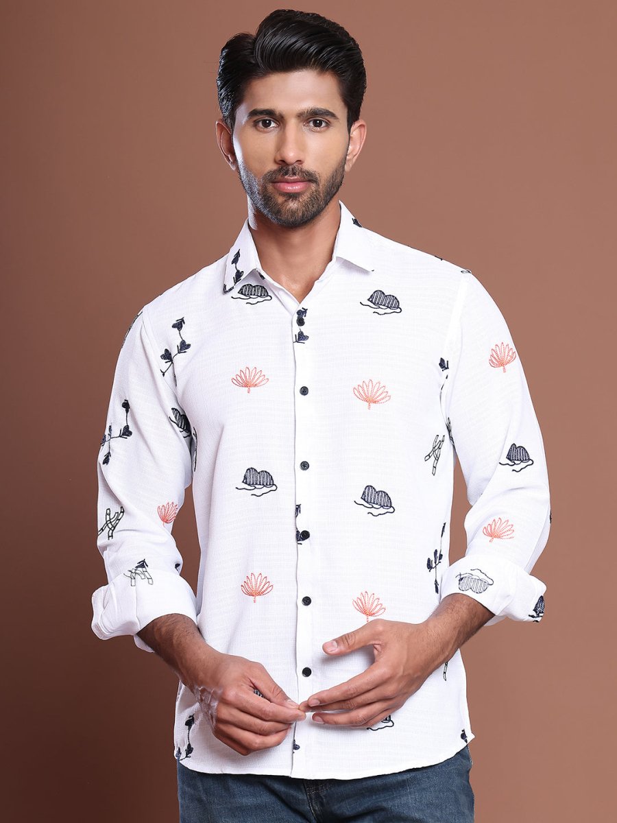 White Self Design Party Shirt for Men - SF_9041White_S
