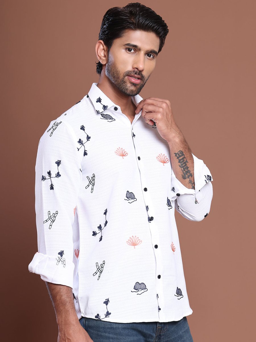 White Self Design Party Shirt for Men - SF_9041White_S