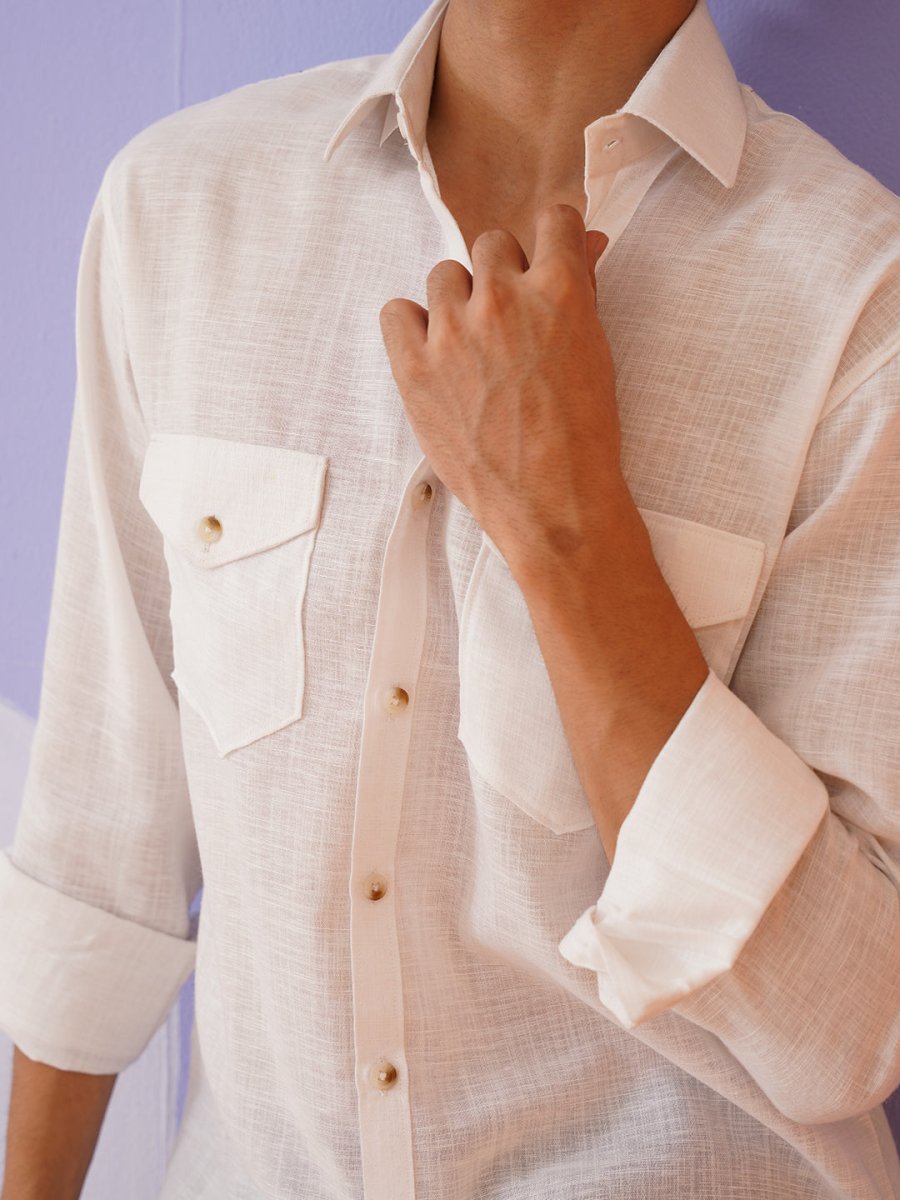 White Solid Cotton Formal Shirt for Men - SF_9011White_S