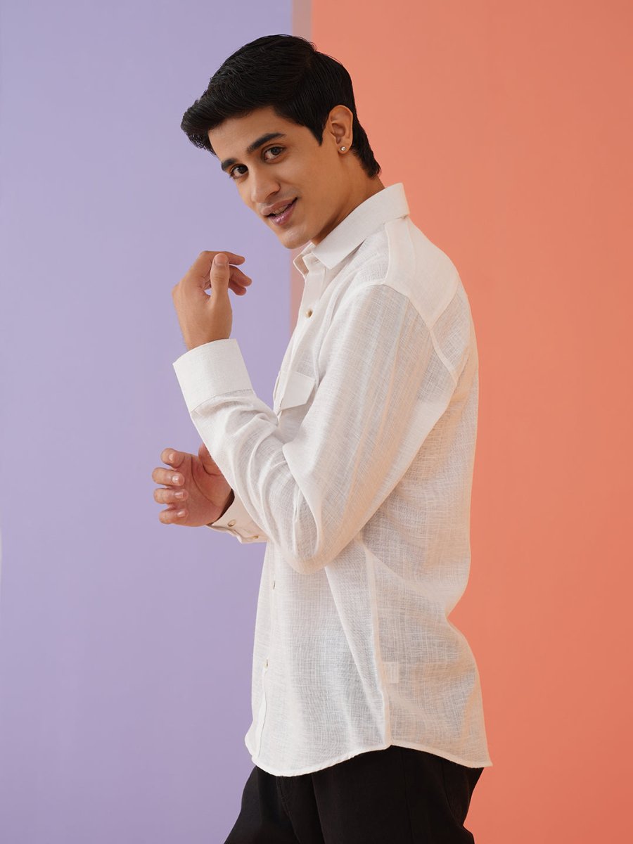 White Solid Cotton Formal Shirt for Men - SF_9011White_S