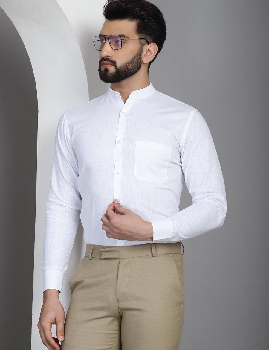 White Solid Cotton Formal Shirt for Men - SF_927White_S