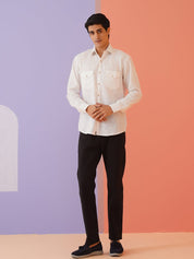 White Solid Cotton Formal Shirt for Men - SF_9011White_S