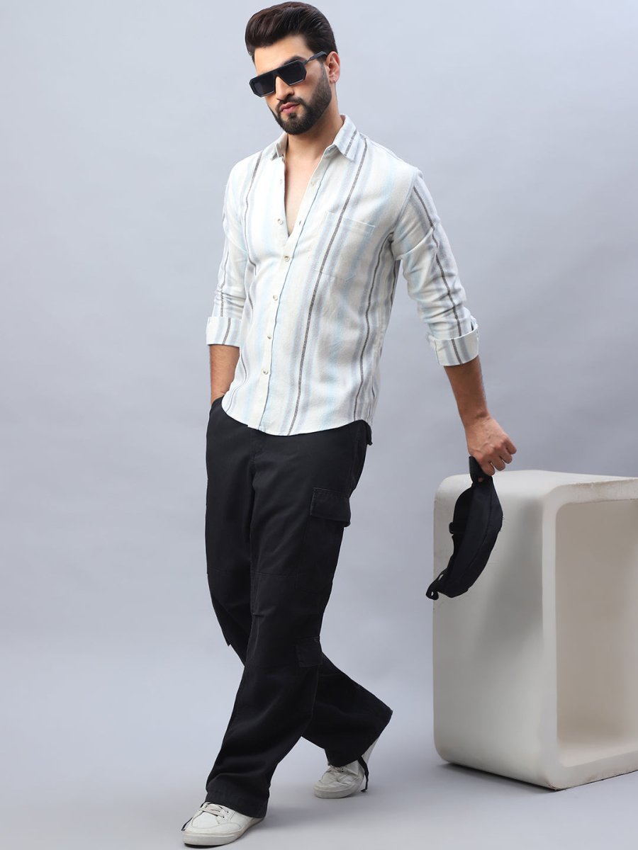 White Striped Cotton Blend Shirt for Men - SF_982Off-White_S