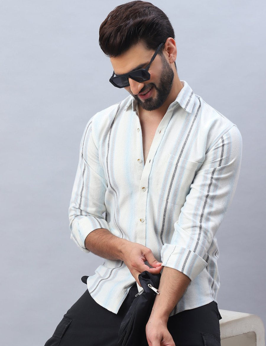 White Striped Cotton Blend Shirt for Men - SF_982Off-White_S