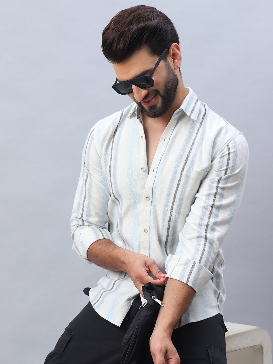 White Striped Cotton Blend Shirt for Men - SF_982Off-White_S