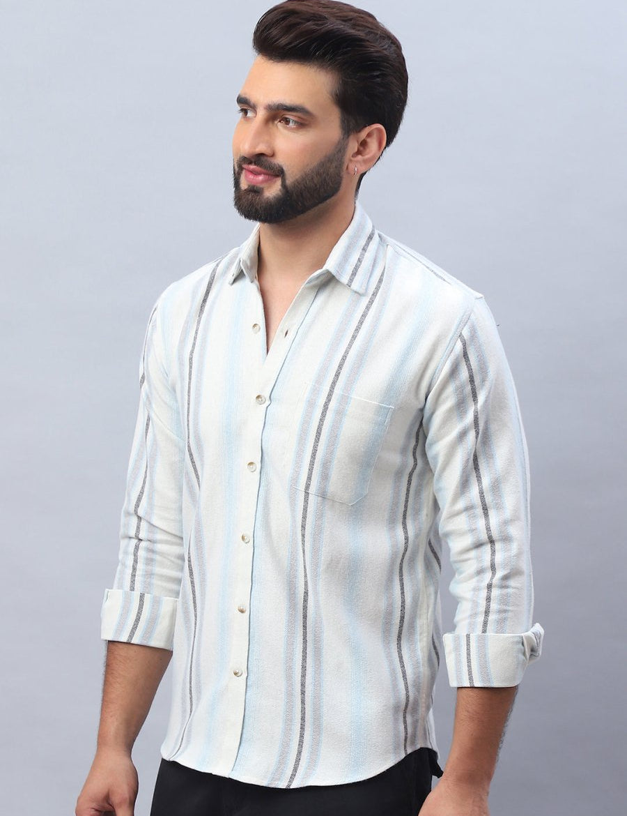 White Striped Cotton Blend Shirt for Men - SF_982Off-White_S