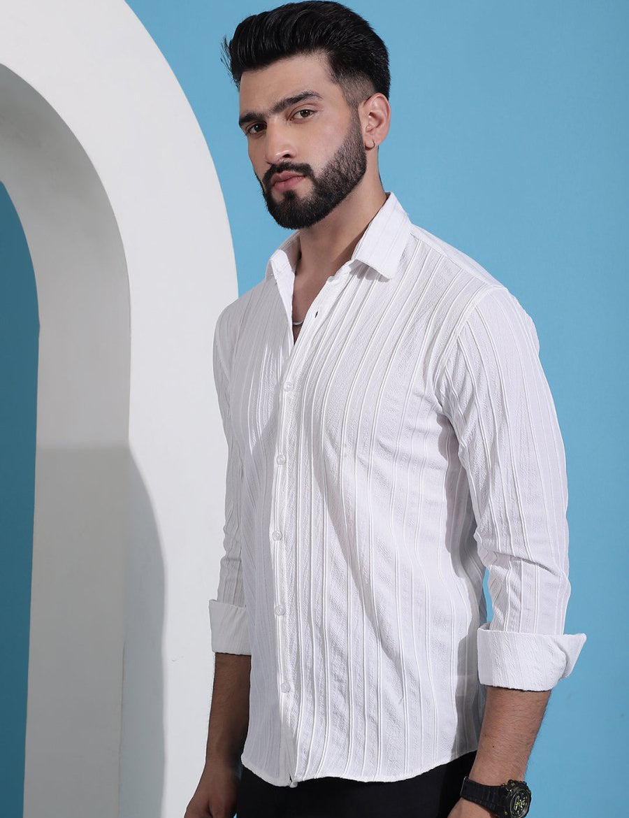 White Striped Cotton Formal Shirt for Men - SF_937White_S