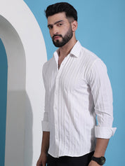 White Striped Cotton Formal Shirt for Men - SF_937White_S