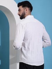 White Striped Cotton Formal Shirt for Men - SF_937White_S