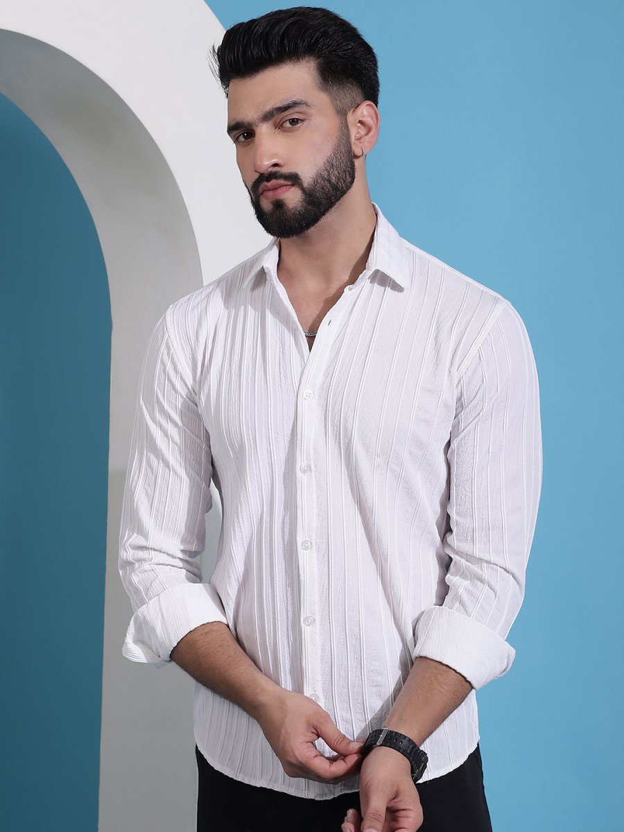 White Striped Cotton Formal Shirt for Men - SF_937White_S