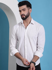White Striped Cotton Formal Shirt for Men - SF_937White_S