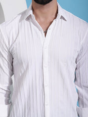 White Striped Cotton Formal Shirt for Men - SF_937White_S
