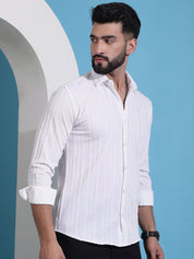 White Striped Cotton Formal Shirt for Men - SF_937White_S
