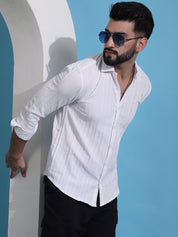 White Striped Cotton Formal Shirt for Men - SF_937White_S
