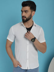 White Striped Half Sleeve Shirt for Men - SF_921White_S