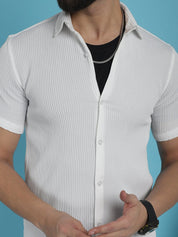 White Striped Half Sleeve Shirt for Men - SF_921White_S