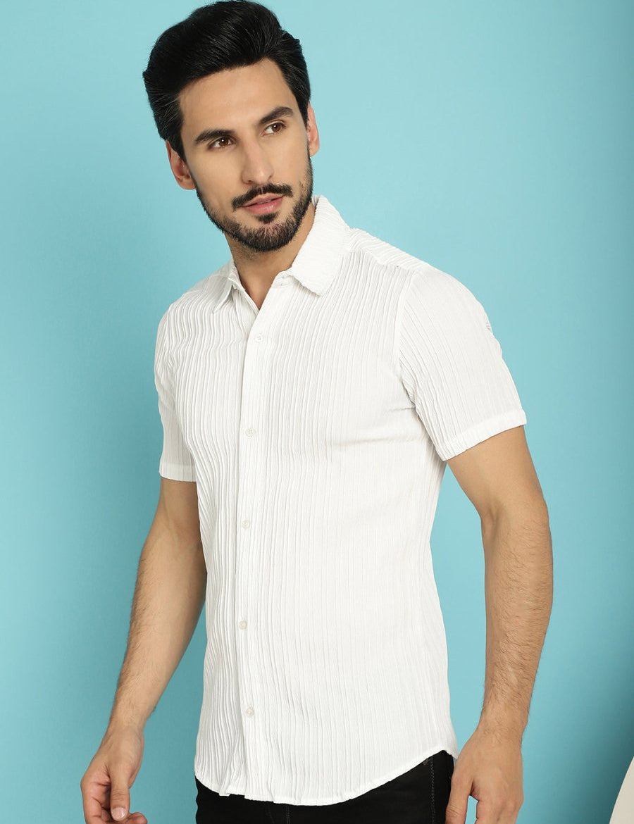 White Striped Half Sleeve Shirt for Men - SF_899White_S
