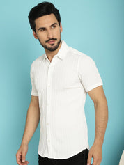 White Striped Half Sleeve Shirt for Men - SF_899White_S