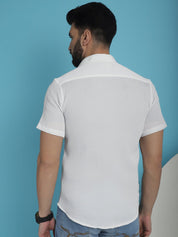 White Striped Half Sleeve Shirt for Men - SF_921White_S