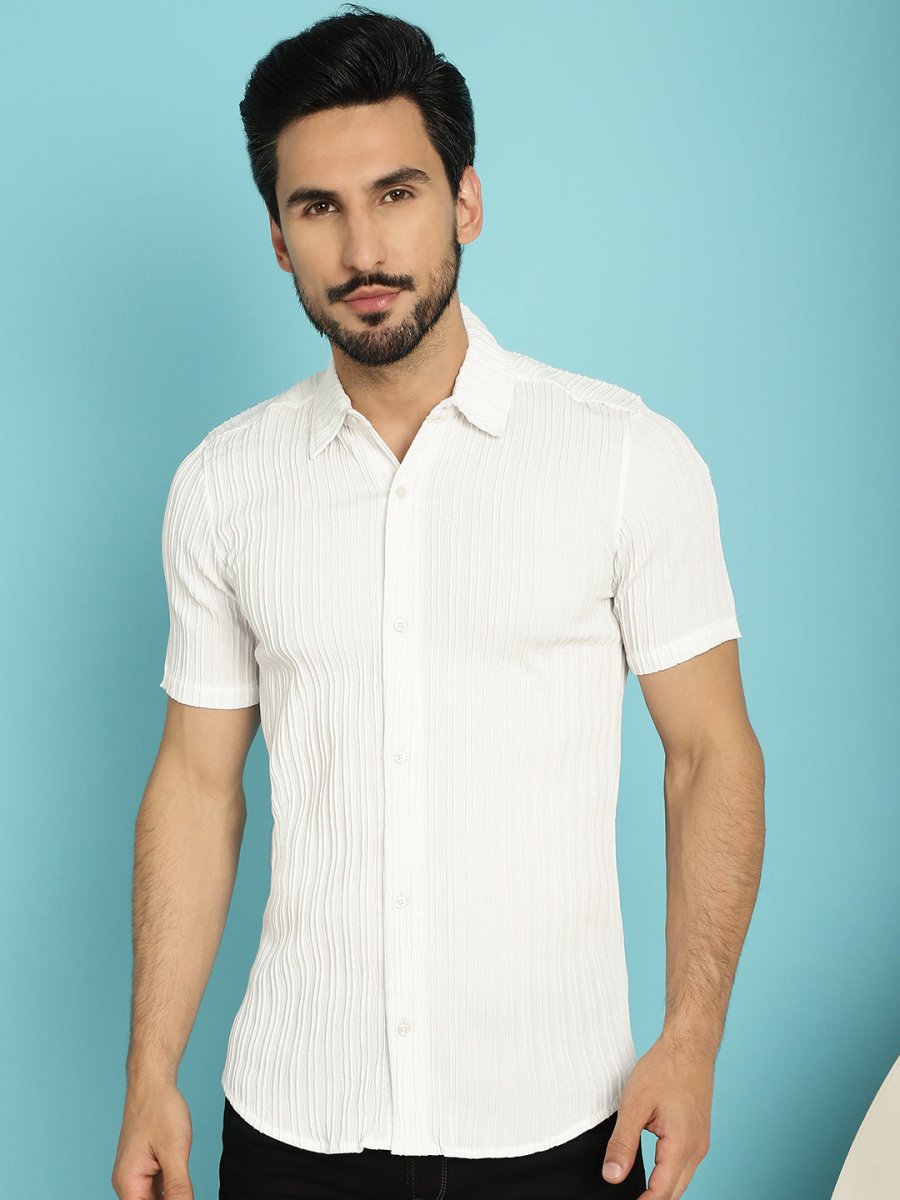 White Striped Half Sleeve Shirt for Men - SF_899White_S