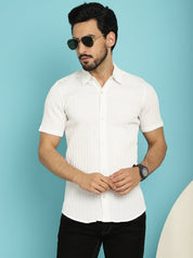 White Striped Half Sleeve Shirt for Men - SF_899White_S