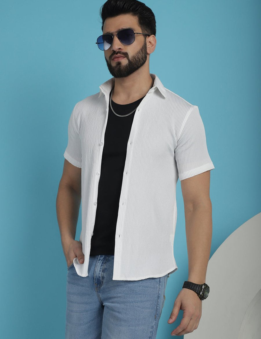 White Striped Half Sleeve Shirt for Men - SF_921White_S