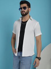 White Striped Half Sleeve Shirt for Men - SF_921White_S