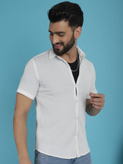 White Striped Half Sleeve Shirt for Men - SF_921White_S