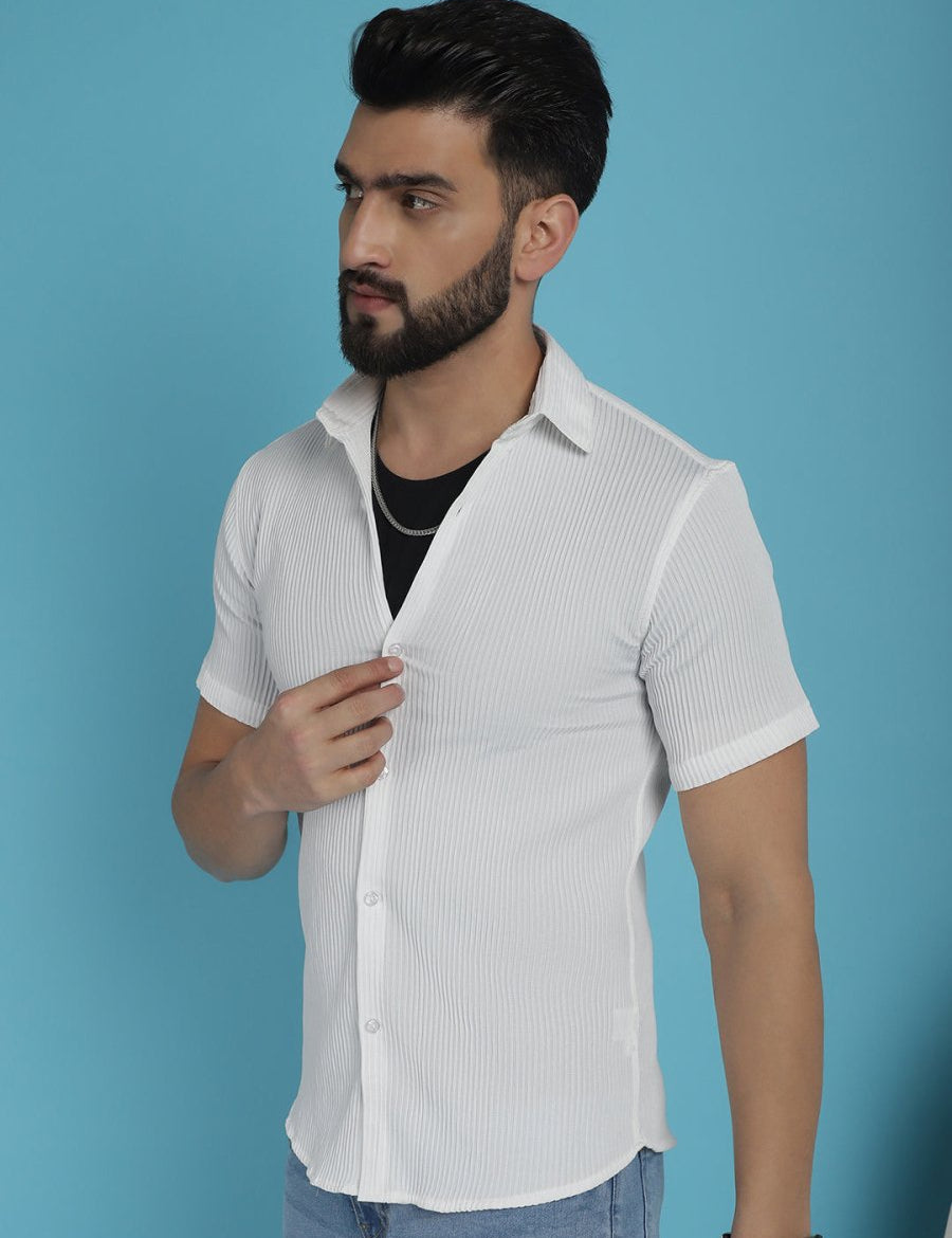 White Striped Half Sleeve Shirt for Men - SF_921White_S