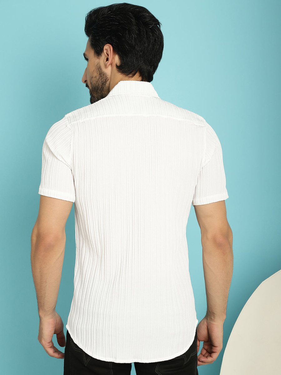 White Striped Half Sleeve Shirt for Men - SF_899White_S