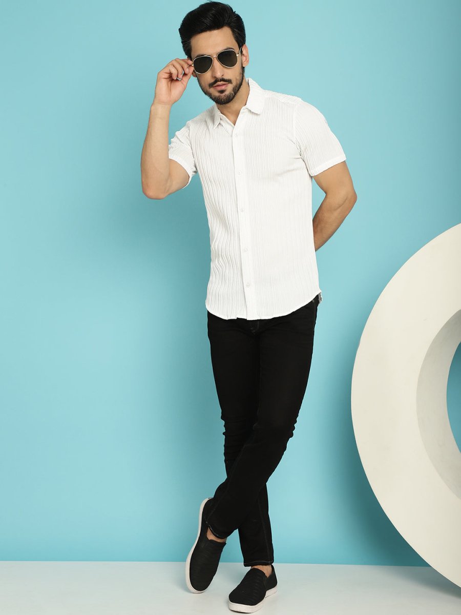 White Striped Half Sleeve Shirt for Men - SF_899White_S