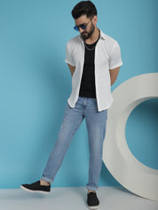 White Striped Half Sleeve Shirt for Men - SF_921White_S