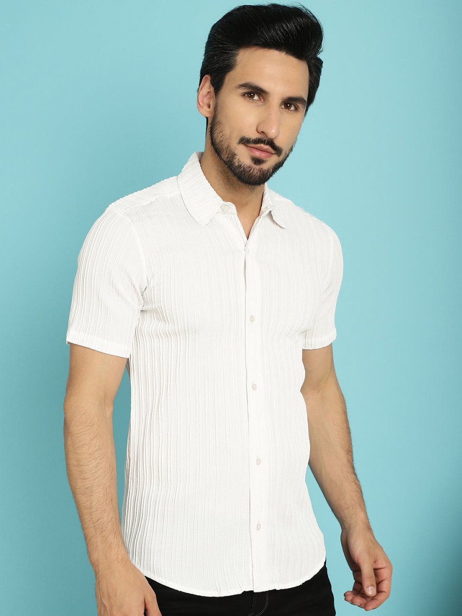 White Striped Half Sleeve Shirt for Men - SF_899White_S